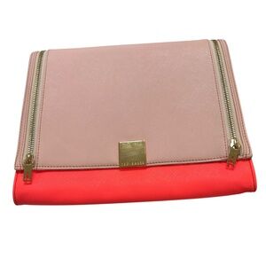 Ted Baker Large Clutch Two-Tone Signature Logo Light and Fluorescent Pink